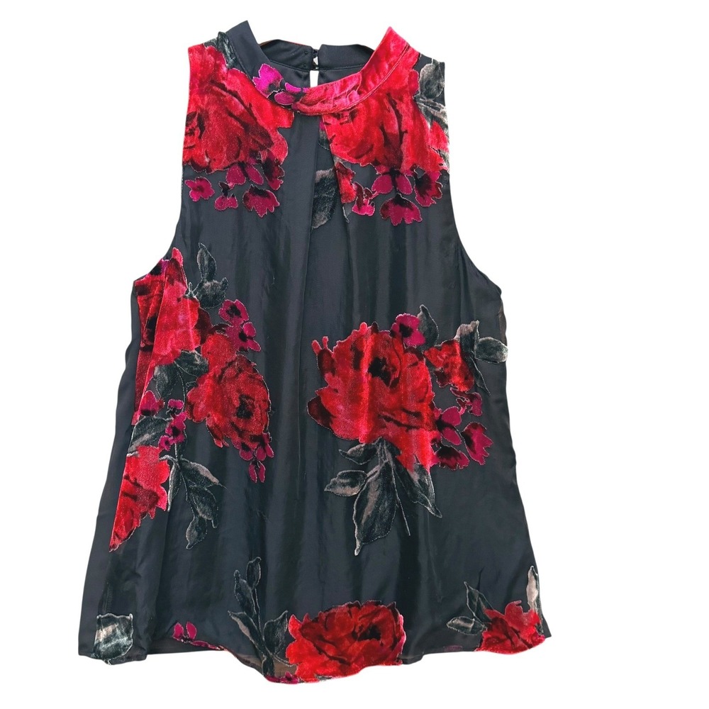 By & By Velvet Floral Burnout Top Black‎ Red SM Whimsigoth Fairy Grunge Witchy